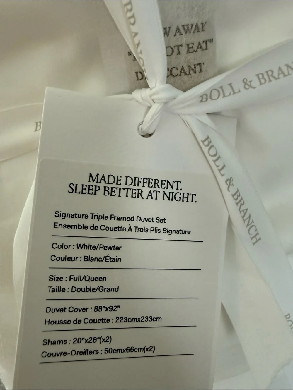 Boll & Branch NEW Full/Queen Duvet  In White/Pewter 🔥No offer item🙏🏻 $369 MSRP